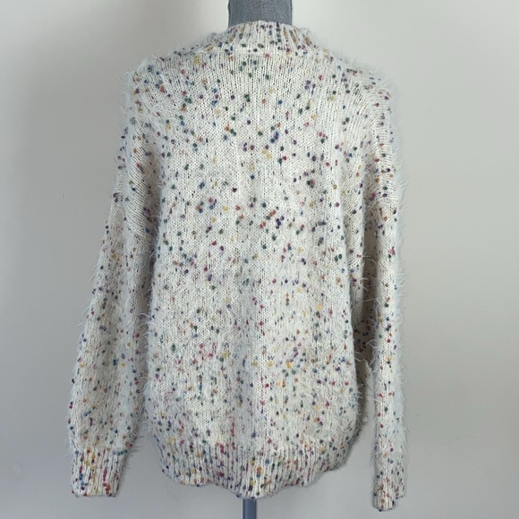 Twee Fuzzy Colorful Rainbow Sprinkle Knit Cream Sweater Medium Large - Picture 4 of 13